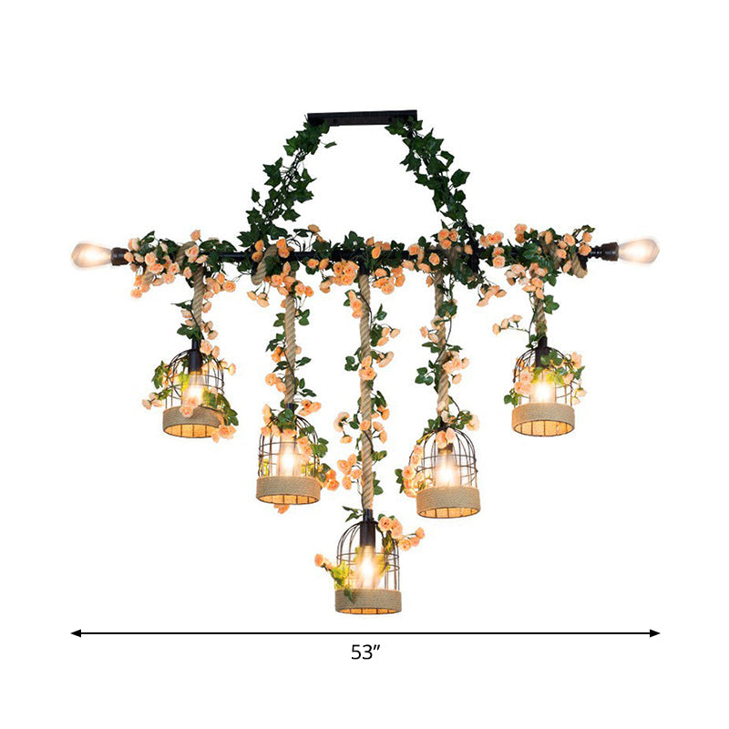 Birdcage Dining Room Island Ceiling Light Rustic Iron Suspended Lighting Fixture Clearhalo 'Ceiling Lights' 'Island Lights' Lighting' 2408574