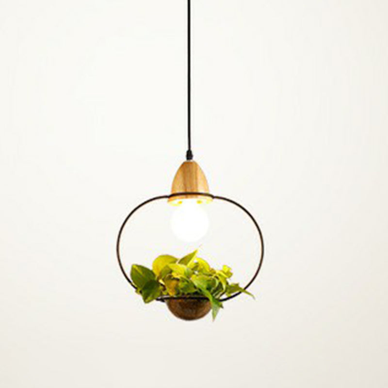 1 Head Plant Pot Hanging Pendant Industrial Style Metal Pendulum Light for Dining Room Black Oval Clearhalo 'Art Deco Pendants' 'Black' 'Cast Iron' 'Ceiling Lights' 'Ceramic' 'Crystal' 'Industrial Pendants' 'Industrial' 'Metal' 'Middle Century Pendants' 'Pendant Lights' 'Pendants' 'Rustic Pendants' 'Tiffany' Lighting' 2408587
