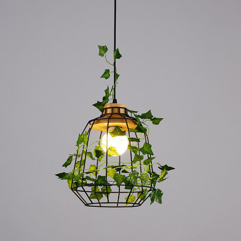 Farmhouse Wire Cage Suspension Lighting 1-Bulb Iron Ceiling Pendant with Wood Socket Green Birdcage Clearhalo 'Art Deco Pendants' 'Black' 'Cast Iron' 'Ceiling Lights' 'Ceramic' 'Crystal' 'Industrial Pendants' 'Industrial' 'Metal' 'Middle Century Pendants' 'Pendant Lights' 'Pendants' 'Rustic Pendants' 'Tiffany' Lighting' 2408595