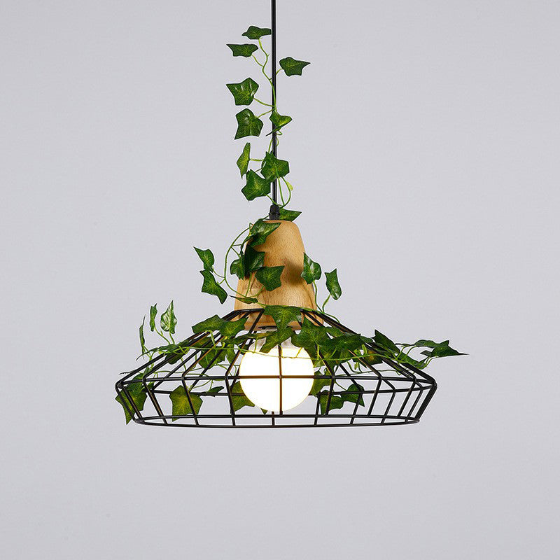 Farmhouse Wire Cage Suspension Lighting 1-Bulb Iron Ceiling Pendant with Wood Socket Green Wide Flare Clearhalo 'Art Deco Pendants' 'Black' 'Cast Iron' 'Ceiling Lights' 'Ceramic' 'Crystal' 'Industrial Pendants' 'Industrial' 'Metal' 'Middle Century Pendants' 'Pendant Lights' 'Pendants' 'Rustic Pendants' 'Tiffany' Lighting' 2408597