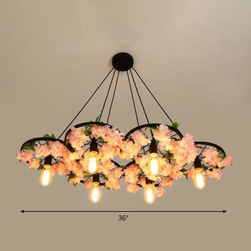 Wheel Shaped Pendulum Light Industrial Metal Commercial Pendant Lighting for Restaurant 6 Pink Clearhalo 'Art Deco Pendants' 'Black' 'Cast Iron' 'Ceiling Lights' 'Ceramic' 'Crystal' 'Industrial Pendants' 'Industrial' 'Metal' 'Middle Century Pendants' 'Pendant Lights' 'Pendants' 'Rustic Pendants' 'Tiffany' Lighting' 2408609