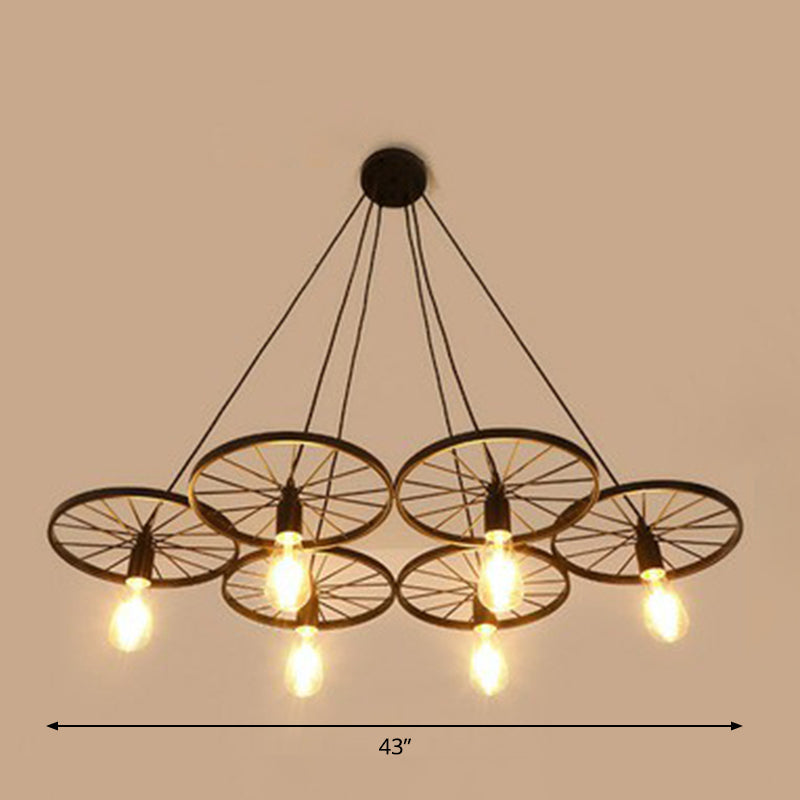Wheel Shaped Pendulum Light Industrial Metal Commercial Pendant Lighting for Restaurant 6 Black Clearhalo 'Art Deco Pendants' 'Black' 'Cast Iron' 'Ceiling Lights' 'Ceramic' 'Crystal' 'Industrial Pendants' 'Industrial' 'Metal' 'Middle Century Pendants' 'Pendant Lights' 'Pendants' 'Rustic Pendants' 'Tiffany' Lighting' 2408610