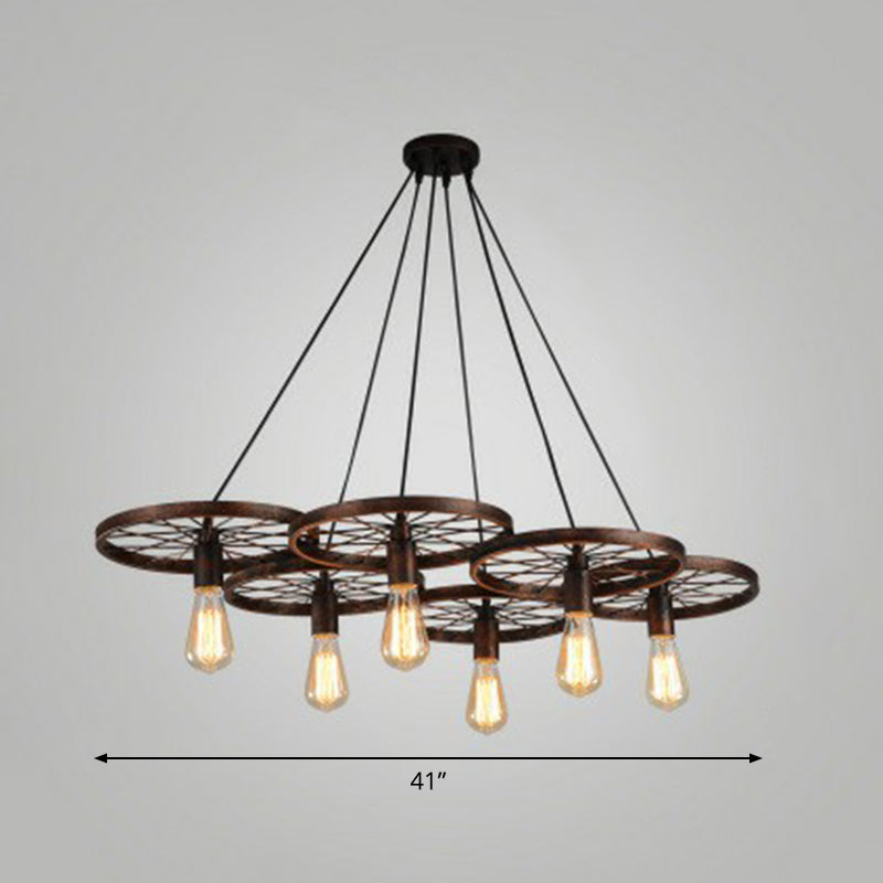 Wheel Shaped Pendulum Light Industrial Metal Commercial Pendant Lighting for Restaurant 6 Rust Clearhalo 'Art Deco Pendants' 'Black' 'Cast Iron' 'Ceiling Lights' 'Ceramic' 'Crystal' 'Industrial Pendants' 'Industrial' 'Metal' 'Middle Century Pendants' 'Pendant Lights' 'Pendants' 'Rustic Pendants' 'Tiffany' Lighting' 2408612