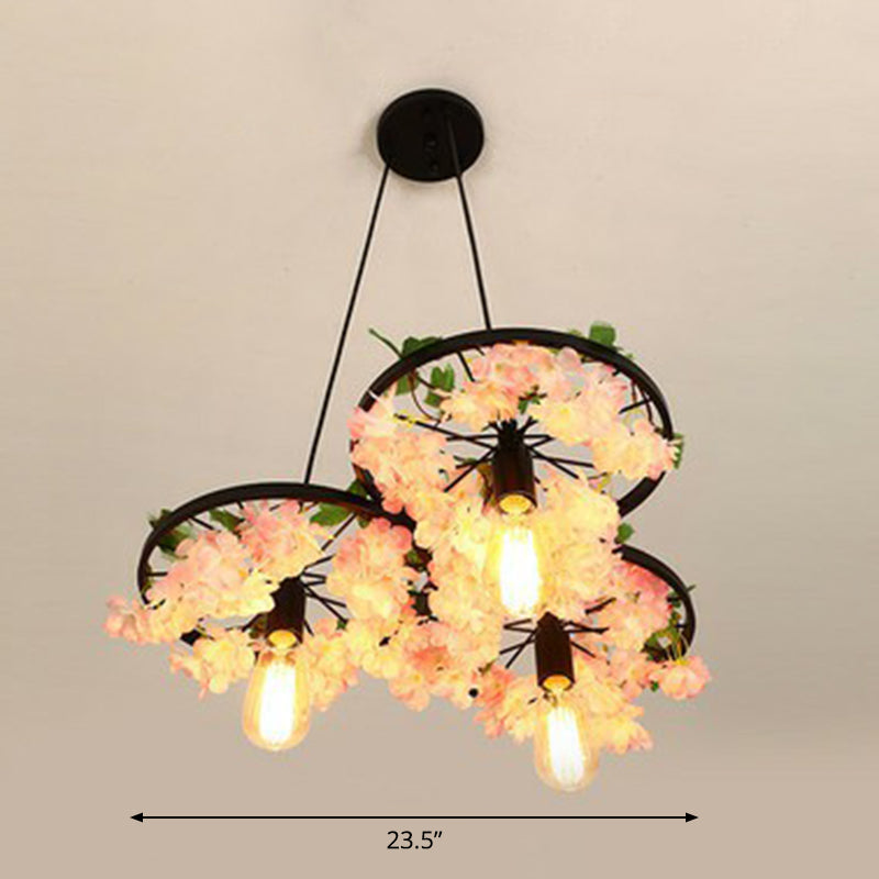 Wheel Shaped Pendulum Light Industrial Metal Commercial Pendant Lighting for Restaurant 3 Pink Clearhalo 'Art Deco Pendants' 'Black' 'Cast Iron' 'Ceiling Lights' 'Ceramic' 'Crystal' 'Industrial Pendants' 'Industrial' 'Metal' 'Middle Century Pendants' 'Pendant Lights' 'Pendants' 'Rustic Pendants' 'Tiffany' Lighting' 2408616