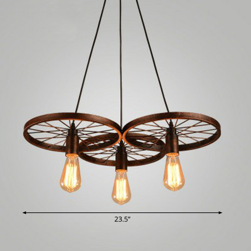 Wheel Shaped Pendulum Light Industrial Metal Commercial Pendant Lighting for Restaurant 3 Rust Clearhalo 'Art Deco Pendants' 'Black' 'Cast Iron' 'Ceiling Lights' 'Ceramic' 'Crystal' 'Industrial Pendants' 'Industrial' 'Metal' 'Middle Century Pendants' 'Pendant Lights' 'Pendants' 'Rustic Pendants' 'Tiffany' Lighting' 2408617
