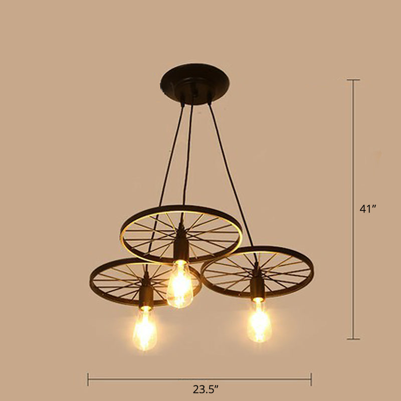 Wheel Shaped Pendulum Light Industrial Metal Commercial Pendant Lighting for Restaurant 3 Black Clearhalo 'Art Deco Pendants' 'Black' 'Cast Iron' 'Ceiling Lights' 'Ceramic' 'Crystal' 'Industrial Pendants' 'Industrial' 'Metal' 'Middle Century Pendants' 'Pendant Lights' 'Pendants' 'Rustic Pendants' 'Tiffany' Lighting' 2408619