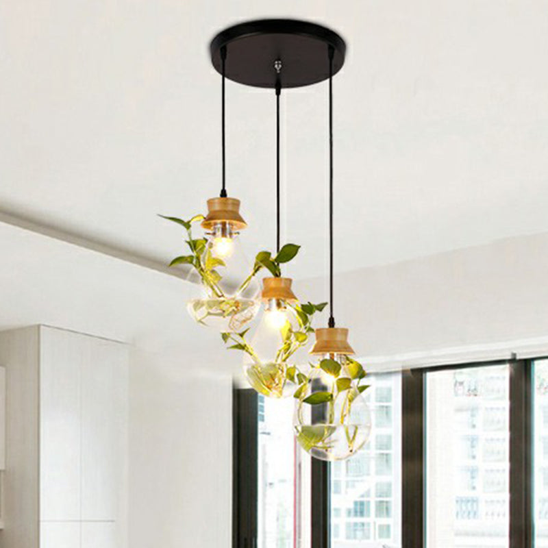 Hydroponic Plant Pendant Lamp Nordic Teardrop Shaped Clear Glass Suspension Light in Black Clearhalo 'Art Deco Pendants' 'Black' 'Cast Iron' 'Ceiling Lights' 'Ceramic' 'Crystal' 'Industrial Pendants' 'Industrial' 'Metal' 'Middle Century Pendants' 'Pendant Lights' 'Pendants' 'Rustic Pendants' 'Tiffany' Lighting' 2408621