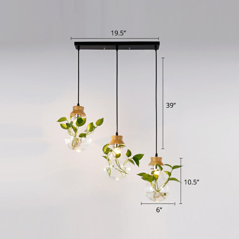 Hydroponic Plant Pendant Lamp Nordic Teardrop Shaped Clear Glass Suspension Light in Black Black 19.5" Clearhalo 'Art Deco Pendants' 'Black' 'Cast Iron' 'Ceiling Lights' 'Ceramic' 'Crystal' 'Industrial Pendants' 'Industrial' 'Metal' 'Middle Century Pendants' 'Pendant Lights' 'Pendants' 'Rustic Pendants' 'Tiffany' Lighting' 2408623