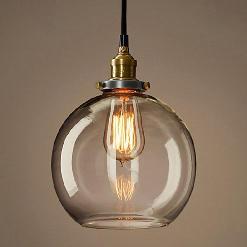 1-Light Geometric Pendant Lamp Industrial Glass Suspension Lighting for Dining Room Round Clearhalo 'Ceiling Lights' 'Glass shade' 'Glass' 'Modern Pendants' 'Modern' 'Pendant Lights' 'Pendants' Lighting' 2408696