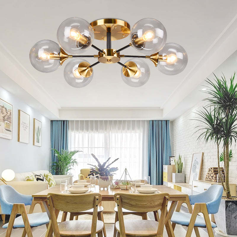 Burst Design Living Room Flushmount Ball Glass Postmodern Semi Flush Mount Light in Brass Clearhalo 'Ceiling Lights' 'Close To Ceiling Lights' 'Close to ceiling' 'Semi-flushmount' Lighting' 2408724