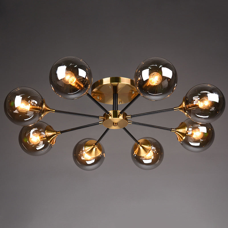 Burst Design Living Room Flushmount Ball Glass Postmodern Semi Flush Mount Light in Brass Clearhalo 'Ceiling Lights' 'Close To Ceiling Lights' 'Close to ceiling' 'Semi-flushmount' Lighting' 2408728