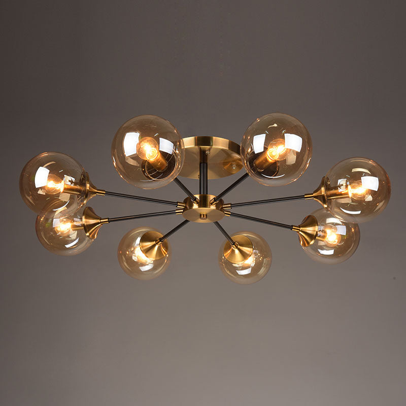 Burst Design Living Room Flushmount Ball Glass Postmodern Semi Flush Mount Light in Brass 8 Amber Clearhalo 'Ceiling Lights' 'Close To Ceiling Lights' 'Close to ceiling' 'Semi-flushmount' Lighting' 2408730
