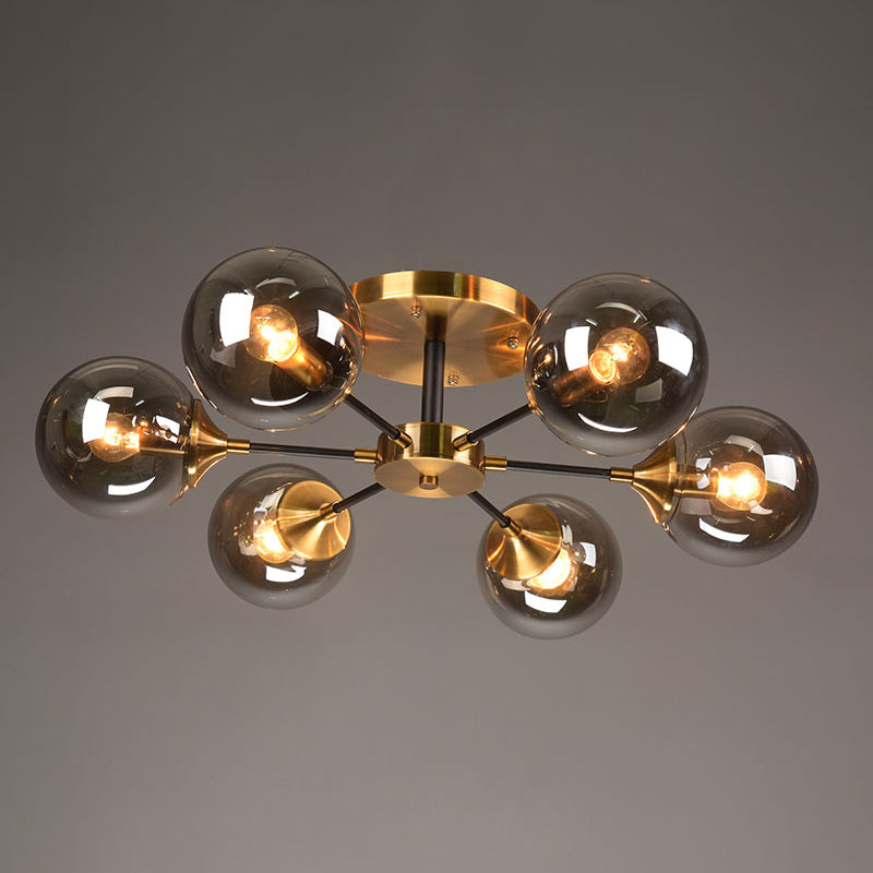 Burst Design Living Room Flushmount Ball Glass Postmodern Semi Flush Mount Light in Brass 6 Smoke Gray Clearhalo 'Ceiling Lights' 'Close To Ceiling Lights' 'Close to ceiling' 'Semi-flushmount' Lighting' 2408735