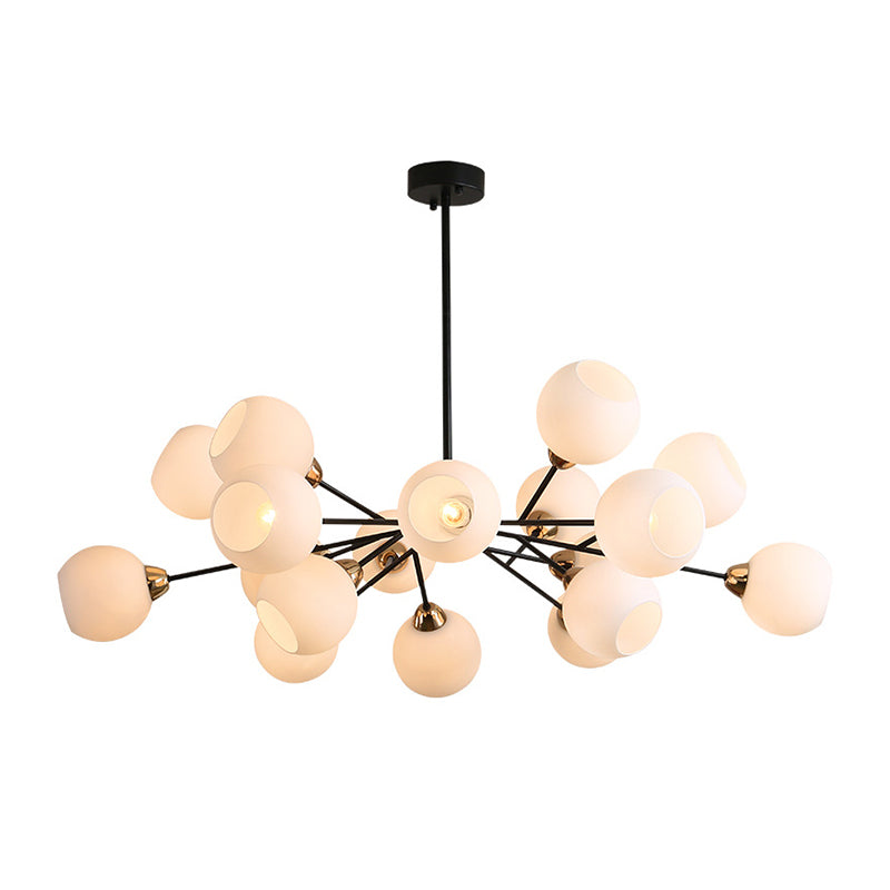 White Glass Sputnik Chandelier Light Contemporary Black Suspended Lighting Fixture Clearhalo 'Ceiling Lights' 'Chandeliers' 'Modern Chandeliers' 'Modern' Lighting' 2408842