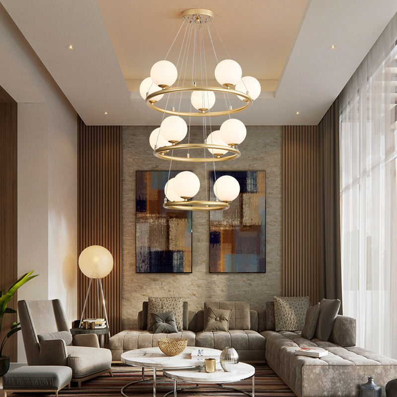 Circular Metal Pendant Chandelier Postmodern Suspension Light Fixture with Ball Glass Shade Clearhalo 'Ceiling Lights' 'Chandeliers' 'Modern Chandeliers' 'Modern' Lighting' 2408866