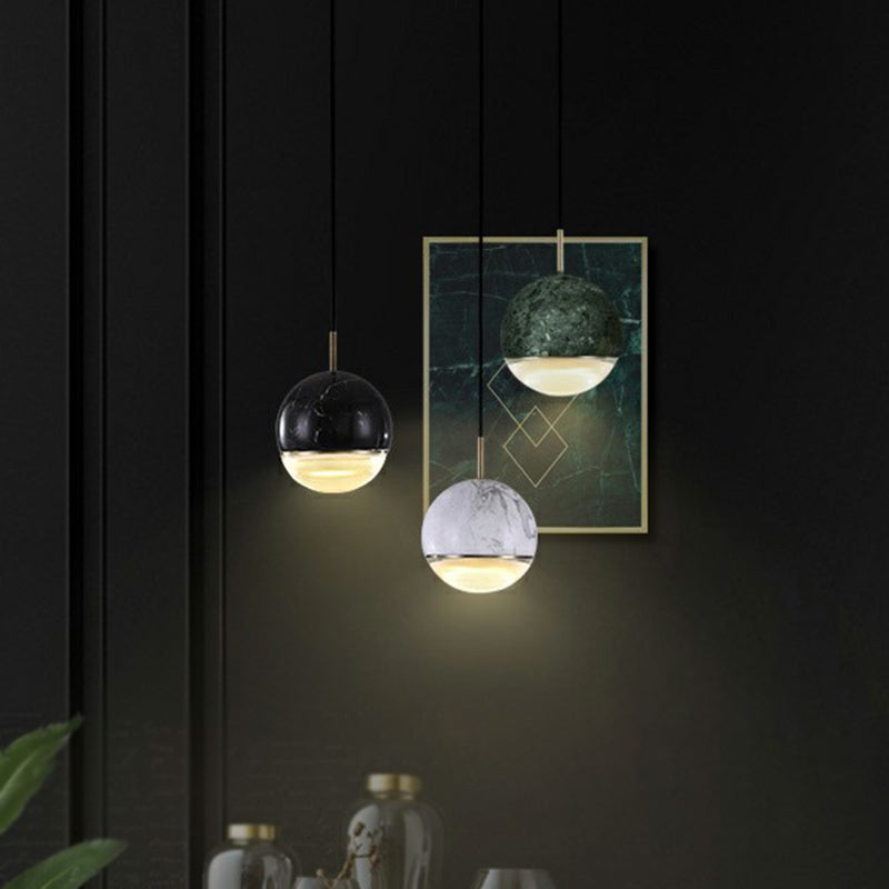 Sphere LED Hanging Lamp Nordic Marble Dining Room Ceiling Pendant Light with Glass Bottom Clearhalo 'Ceiling Lights' 'Modern Pendants' 'Modern' 'Pendant Lights' 'Pendants' Lighting' 2408886