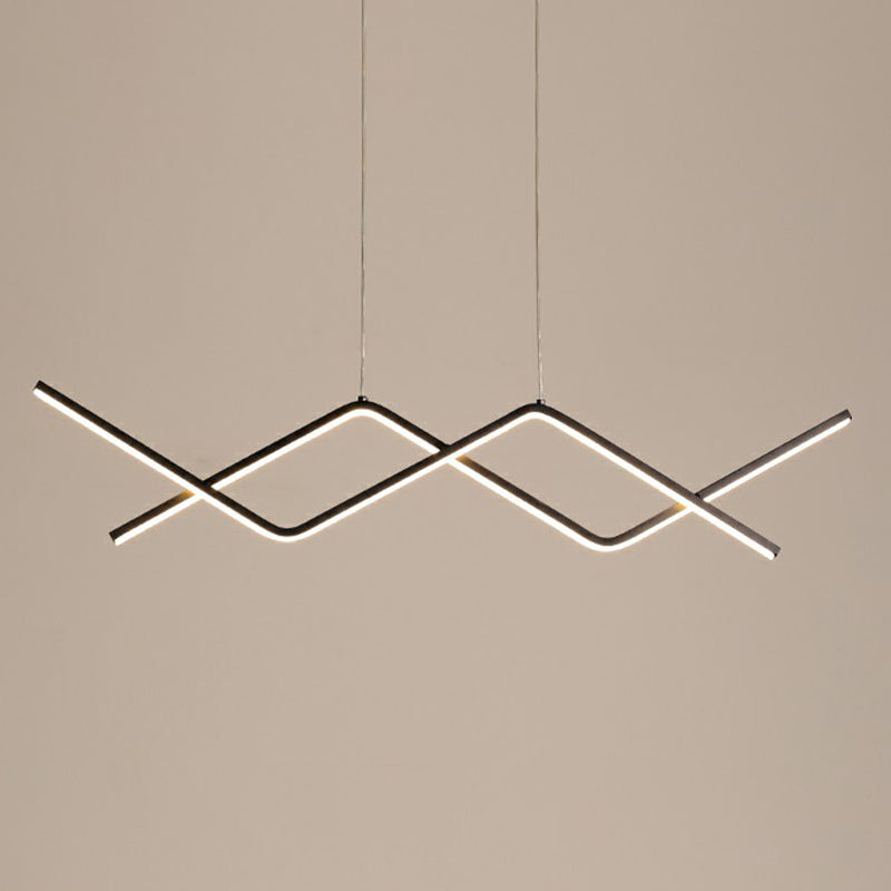 Metal Line Art Hanging Light Simplicity LED Island Light Fixture for Dining Room Black Curved Clearhalo 'Ceiling Lights' 'Island Lights' Lighting' 2409008