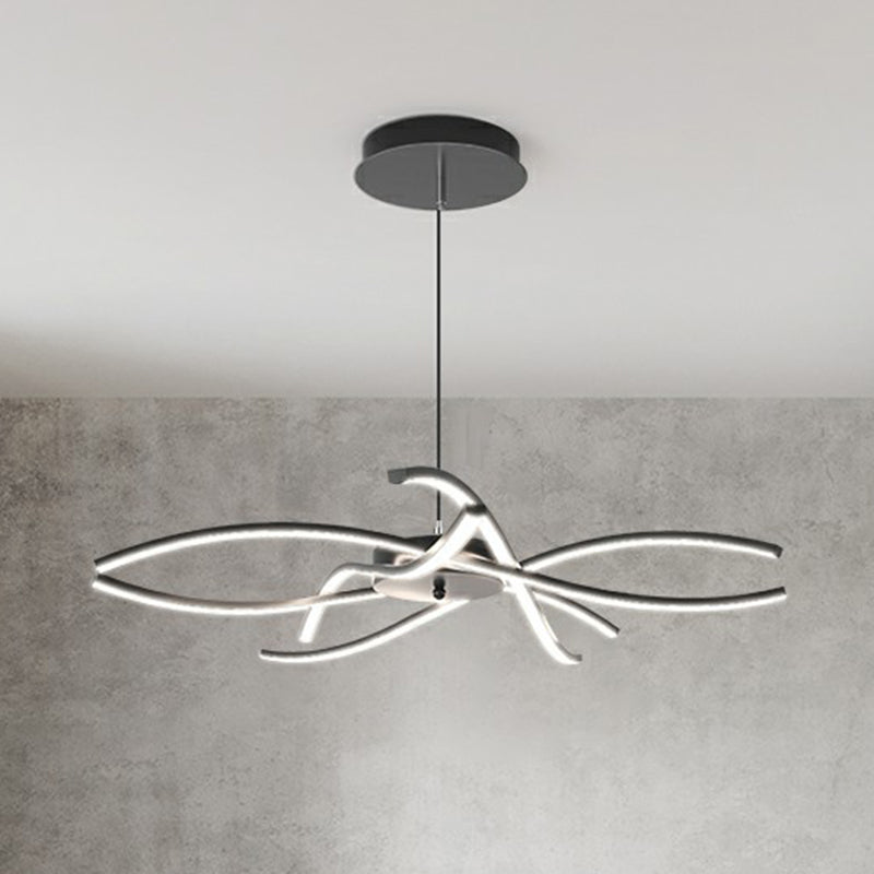 Floral Living Room Chandelier Metallic Simplicity LED Suspended Lighting Fixture Black 40" Clearhalo 'Ceiling Lights' 'Chandeliers' 'Modern Chandeliers' 'Modern' Lighting' 2409054