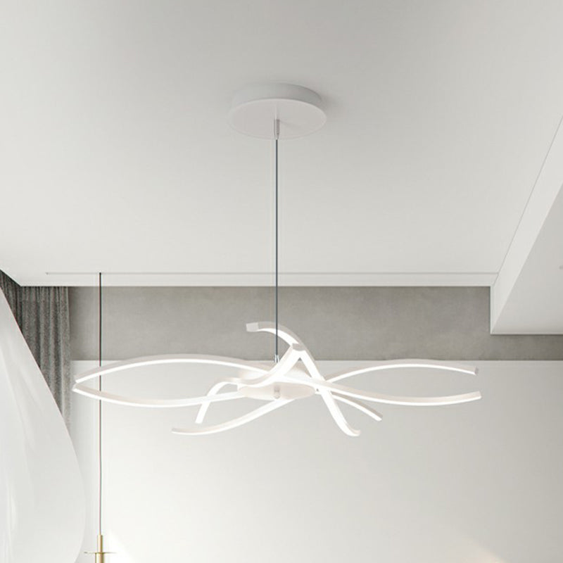 Floral Living Room Chandelier Metallic Simplicity LED Suspended Lighting Fixture White 28.5" Clearhalo 'Ceiling Lights' 'Chandeliers' 'Modern Chandeliers' 'Modern' Lighting' 2409057