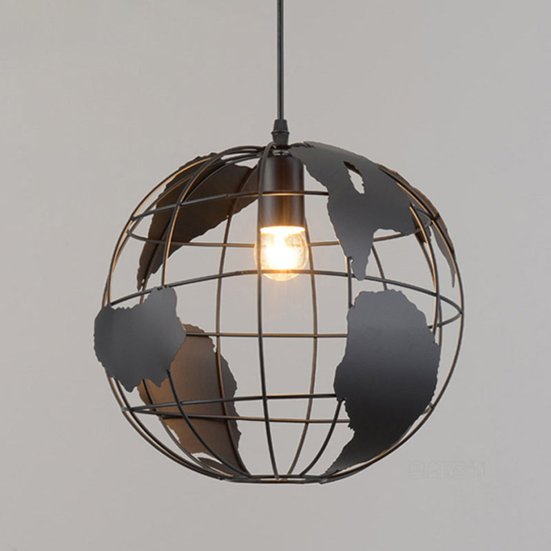 Iron Wireframe Globe Pendant Light Industrial 1 Bulb Restaurant Ceiling Suspension Lamp Black Clearhalo 'Art Deco Pendants' 'Black' 'Cast Iron' 'Ceiling Lights' 'Ceramic' 'Crystal' 'Industrial Pendants' 'Industrial' 'Metal' 'Middle Century Pendants' 'Pendant Lights' 'Pendants' 'Rustic Pendants' 'Tiffany' Lighting' 2409121