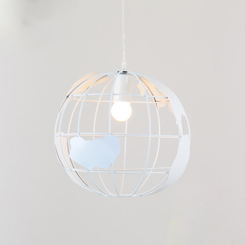 Iron Wireframe Globe Pendant Light Industrial 1 Bulb Restaurant Ceiling Suspension Lamp White Clearhalo 'Art Deco Pendants' 'Black' 'Cast Iron' 'Ceiling Lights' 'Ceramic' 'Crystal' 'Industrial Pendants' 'Industrial' 'Metal' 'Middle Century Pendants' 'Pendant Lights' 'Pendants' 'Rustic Pendants' 'Tiffany' Lighting' 2409124