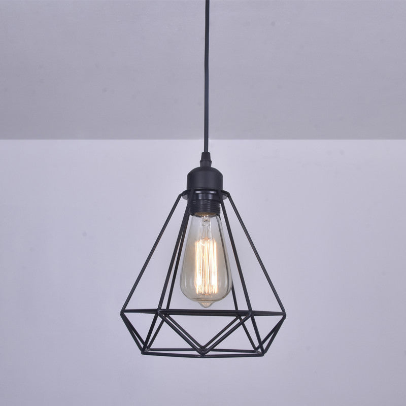 Black Diamond Cage Pendant Lamp Retro Iron 1 Head Bedroom Suspension Light Fixture Clearhalo 'Art Deco Pendants' 'Black' 'Cast Iron' 'Ceiling Lights' 'Ceramic' 'Crystal' 'Industrial Pendants' 'Industrial' 'Metal' 'Middle Century Pendants' 'Pendant Lights' 'Pendants' 'Rustic Pendants' 'Tiffany' Lighting' 2409133