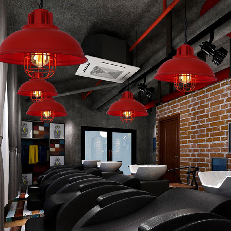 Industrial Bowl Shaped Commercial Pendant Lighting Single Metal Hanging Lamp with Cage Guard Clearhalo 'Art Deco Pendants' 'Black' 'Cast Iron' 'Ceiling Lights' 'Ceramic' 'Crystal' 'Industrial Pendants' 'Industrial' 'Metal' 'Middle Century Pendants' 'Pendant Lights' 'Pendants' 'Rustic Pendants' 'Tiffany' Lighting' 2409135