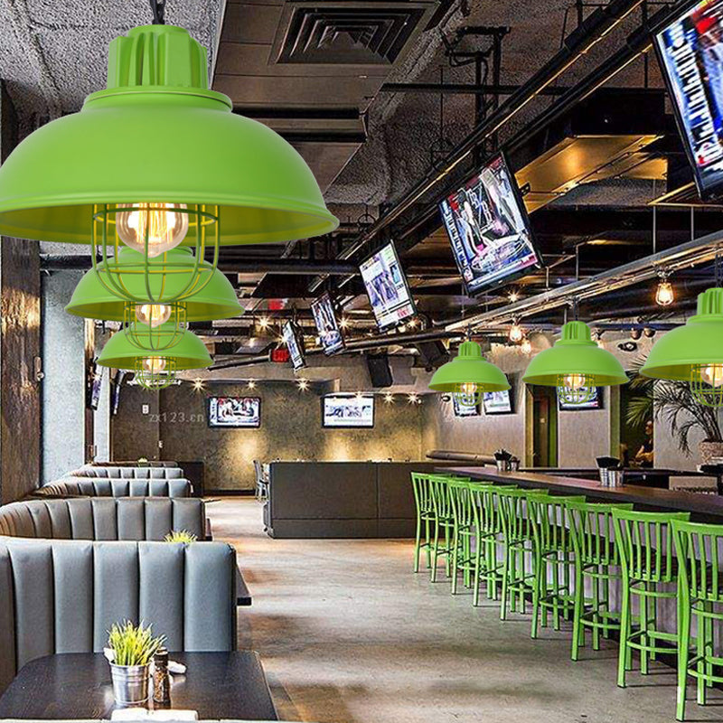 Industrial Bowl Shaped Commercial Pendant Lighting Single Metal Hanging Lamp with Cage Guard Clearhalo 'Art Deco Pendants' 'Black' 'Cast Iron' 'Ceiling Lights' 'Ceramic' 'Crystal' 'Industrial Pendants' 'Industrial' 'Metal' 'Middle Century Pendants' 'Pendant Lights' 'Pendants' 'Rustic Pendants' 'Tiffany' Lighting' 2409137