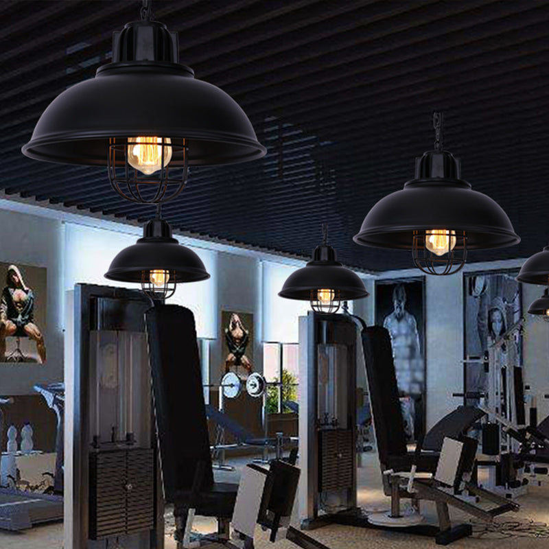 Industrial Bowl Shaped Commercial Pendant Lighting Single Metal Hanging Lamp with Cage Guard Clearhalo 'Art Deco Pendants' 'Black' 'Cast Iron' 'Ceiling Lights' 'Ceramic' 'Crystal' 'Industrial Pendants' 'Industrial' 'Metal' 'Middle Century Pendants' 'Pendant Lights' 'Pendants' 'Rustic Pendants' 'Tiffany' Lighting' 2409138