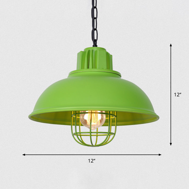 Industrial Bowl Shaped Commercial Pendant Lighting Single Metal Hanging Lamp with Cage Guard Green Clearhalo 'Art Deco Pendants' 'Black' 'Cast Iron' 'Ceiling Lights' 'Ceramic' 'Crystal' 'Industrial Pendants' 'Industrial' 'Metal' 'Middle Century Pendants' 'Pendant Lights' 'Pendants' 'Rustic Pendants' 'Tiffany' Lighting' 2409141