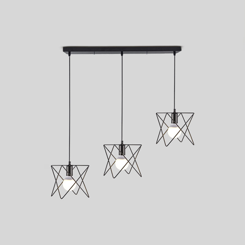 Iron Wire Frame Multi-Light Pendant Vintage 3-Light Dining Room Suspension Light in Black Black Linear Linear Clearhalo 'Art Deco Pendants' 'Black' 'Cast Iron' 'Ceiling Lights' 'Ceramic' 'Crystal' 'Industrial Pendants' 'Industrial' 'Metal' 'Middle Century Pendants' 'Pendant Lights' 'Pendants' 'Rustic Pendants' 'Tiffany' Lighting' 2409146