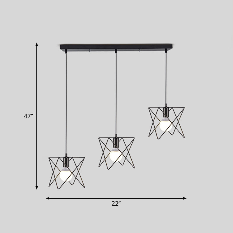 Iron Wire Frame Multi-Light Pendant Vintage 3-Light Dining Room Suspension Light in Black Clearhalo 'Art Deco Pendants' 'Black' 'Cast Iron' 'Ceiling Lights' 'Ceramic' 'Crystal' 'Industrial Pendants' 'Industrial' 'Metal' 'Middle Century Pendants' 'Pendant Lights' 'Pendants' 'Rustic Pendants' 'Tiffany' Lighting' 2409147
