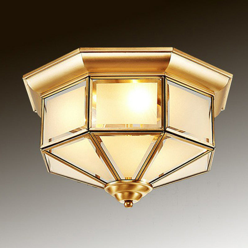 Yurt Shaped Glass Flush Light Classic Living Room Flush Mount Ceiling Light in Brass Brass 12.5" Frosted Glass Clearhalo 'Ceiling Lights' 'Close To Ceiling Lights' 'Close to ceiling' 'Flush mount' Lighting' 2409212