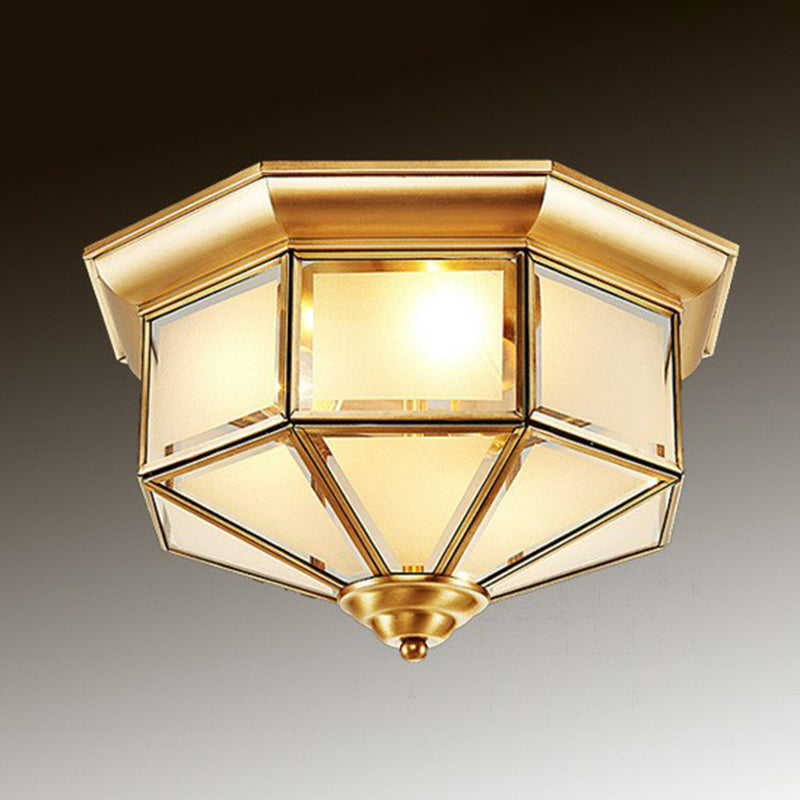 Yurt Shaped Glass Flush Light Classic Living Room Flush Mount Ceiling Light in Brass Brass 16.5" Frosted Glass Clearhalo 'Ceiling Lights' 'Close To Ceiling Lights' 'Close to ceiling' 'Flush mount' Lighting' 2409215