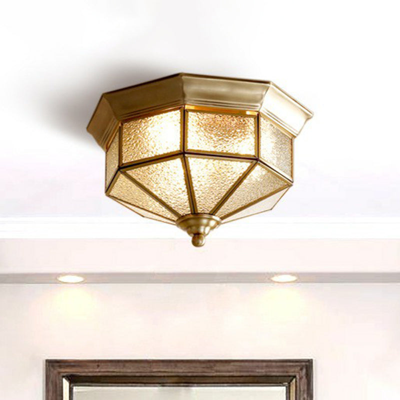 Yurt Shaped Glass Flush Light Classic Living Room Flush Mount Ceiling Light in Brass Clearhalo 'Ceiling Lights' 'Close To Ceiling Lights' 'Close to ceiling' 'Flush mount' Lighting' 2409216