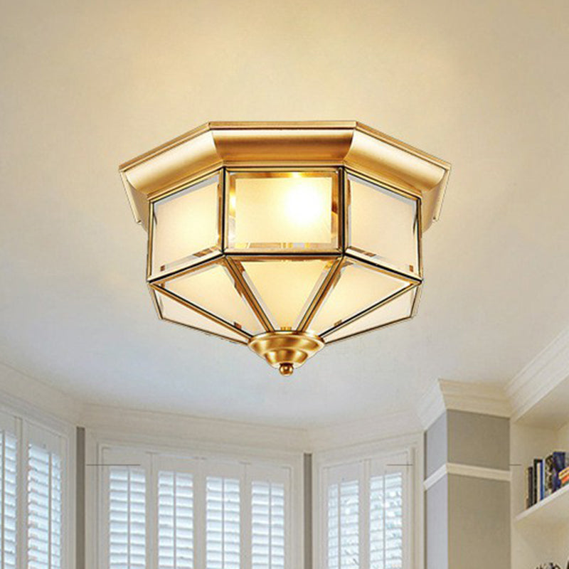 Yurt Shaped Glass Flush Light Classic Living Room Flush Mount Ceiling Light in Brass Clearhalo 'Ceiling Lights' 'Close To Ceiling Lights' 'Close to ceiling' 'Flush mount' Lighting' 2409218