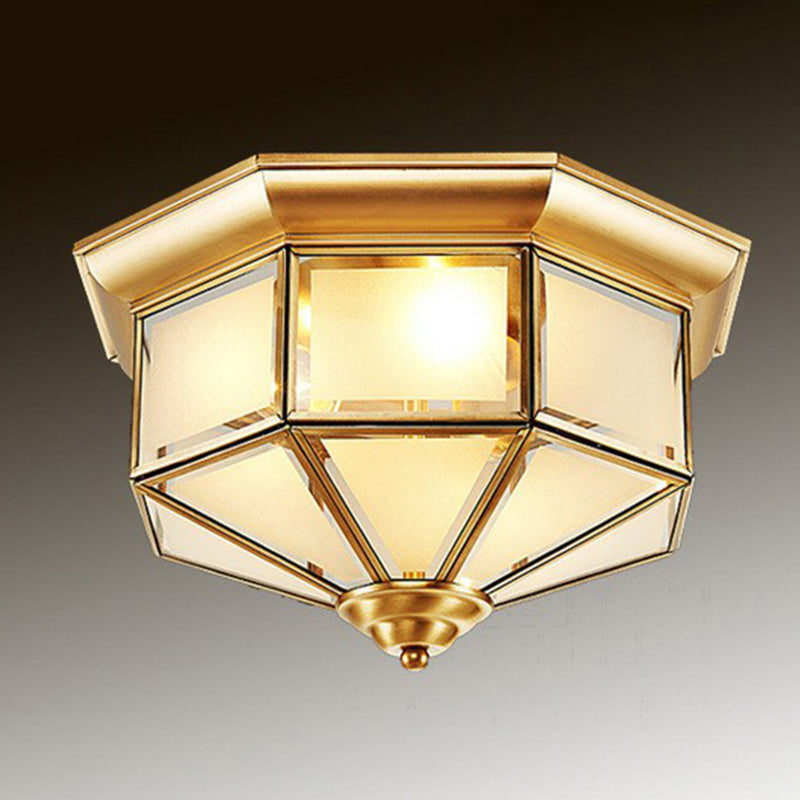 Yurt Shaped Glass Flush Light Classic Living Room Flush Mount Ceiling Light in Brass Brass 10" Frosted Glass Clearhalo 'Ceiling Lights' 'Close To Ceiling Lights' 'Close to ceiling' 'Flush mount' Lighting' 2409221
