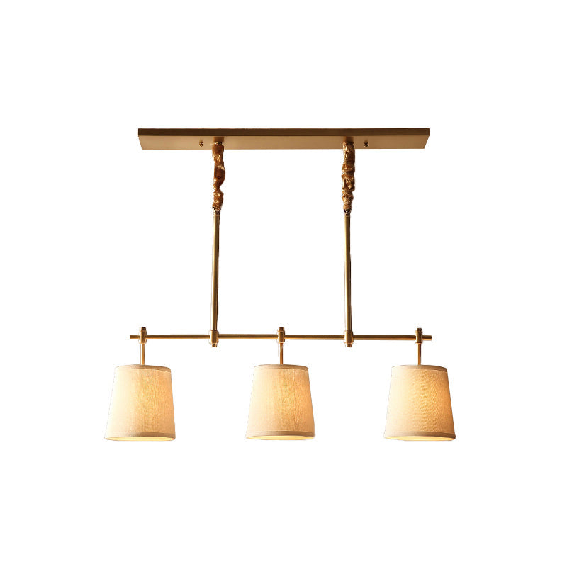 3-Light Dining Room Pendant Lamp Modern Gold Island Light with Cone Fabric Shade Clearhalo 'Ceiling Lights' 'Island Lights' Lighting' 2409318