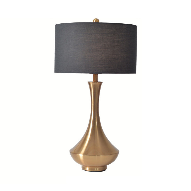 Grey/Black Cylinder Study Lamp Traditionary Fabric 1 Head Reading Book Light with Silver/Gold Jar Base Clearhalo 'Lamps' 'Table Lamps' Lighting' 241246
