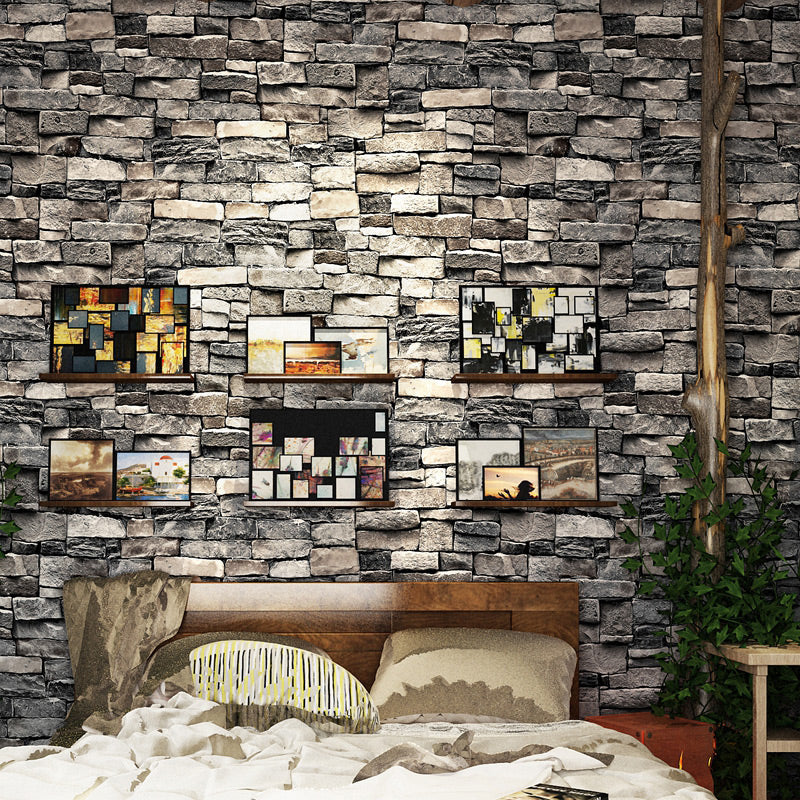 Water Resistant Brick Patterned Wallpaper Roll PVC Industrial Wall Decor for Restaurant Smoke Gray Wallpaper Roll Clearhalo 'Industrial wall decor' 'Industrial' 'Wallpaper' Wall Decor' 2412773