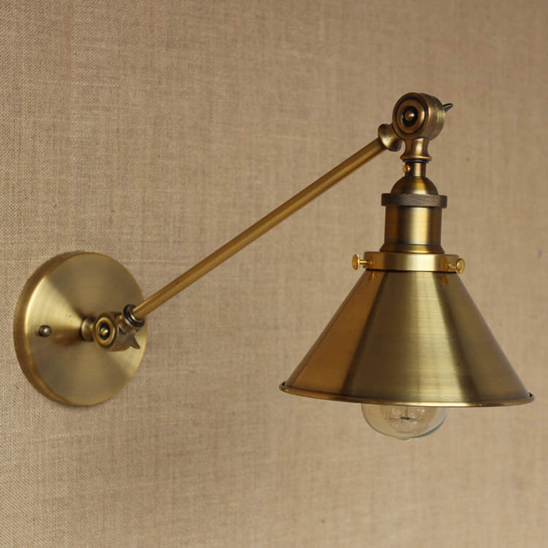 Vintage Tapered Wall Light Fixture 1-Light Iron Wall Mounted Lamp in Brass for Bedroom Clearhalo 'Art deco wall lights' 'Cast Iron' 'Glass' 'Industrial wall lights' 'Industrial' 'Middle century wall lights' 'Modern' 'Rustic wall lights' 'Tiffany' 'Traditional wall lights' 'Wall Lamps & Sconces' 'Wall Lights' Lighting' 2415083