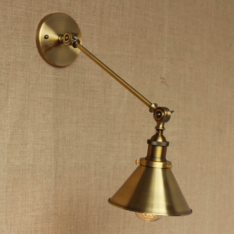 Vintage Tapered Wall Light Fixture 1-Light Iron Wall Mounted Lamp in Brass for Bedroom Clearhalo 'Art deco wall lights' 'Cast Iron' 'Glass' 'Industrial wall lights' 'Industrial' 'Middle century wall lights' 'Modern' 'Rustic wall lights' 'Tiffany' 'Traditional wall lights' 'Wall Lamps & Sconces' 'Wall Lights' Lighting' 2415084