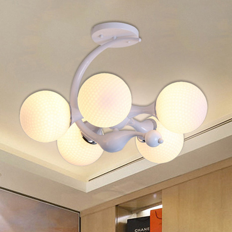 White Glass Ball Semi Flush Mount with Sputnik Design Modernist Semi Flush Mount Ceiling Light for Bedroom Clearhalo 'Ceiling Lights' 'Close To Ceiling Lights' 'Close to ceiling' 'Glass shade' 'Glass' 'Semi-flushmount' Lighting' 241516