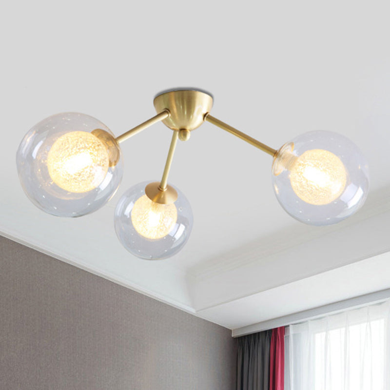 Modern Global Semi Flush Mount Clear/Amber/Smoke Glass 3/6 Lights Led Bedroom Semi Flush Mount Light Fixture in Gold Clearhalo 'Ceiling Lights' 'Close To Ceiling Lights' 'Close to ceiling' 'Glass shade' 'Glass' 'Semi-flushmount' Lighting' 241523