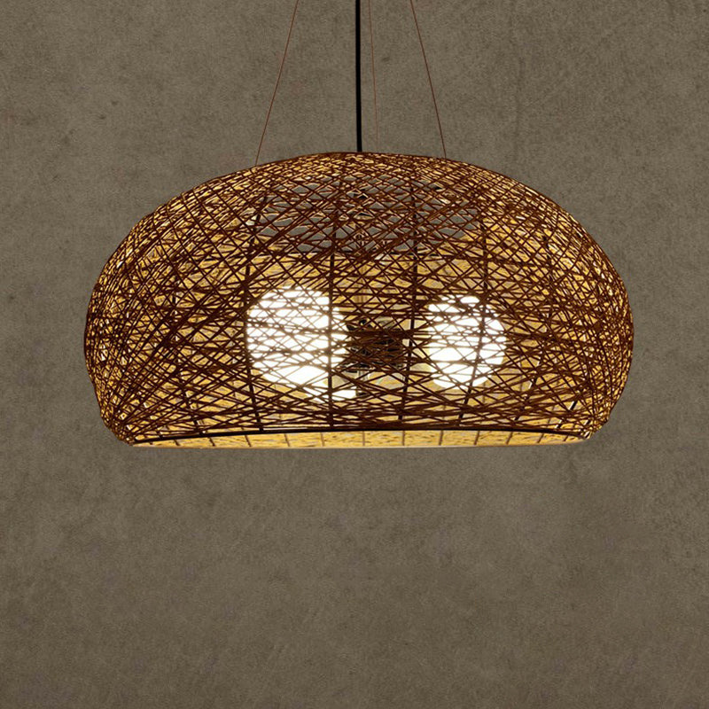 Rattan Nest Round Chandelier Novelty Asian Style Pendant Lighting Fixture for Tea Room Coffee 18" Clearhalo 'Ceiling Lights' 'Chandeliers' 'Modern Chandeliers' 'Modern' Lighting' 2415259