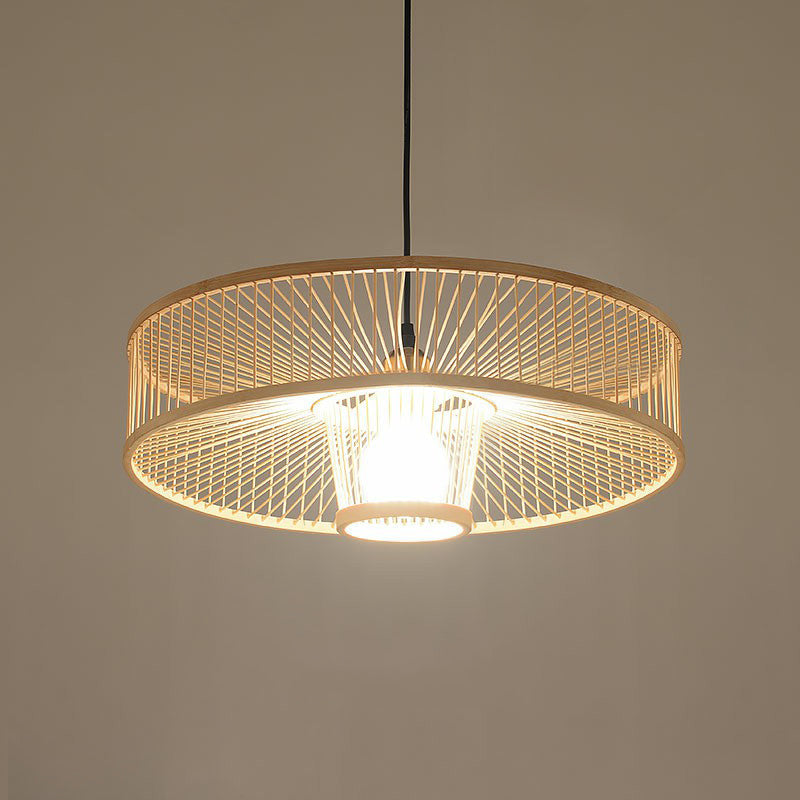 Round Pendulum Light Minimalist Bamboo Single-Bulb Bedroom Ceiling Pendant in Wood Wood Clearhalo 'Ceiling Lights' 'Modern Pendants' 'Modern' 'Pendant Lights' 'Pendants' Lighting' 2415297