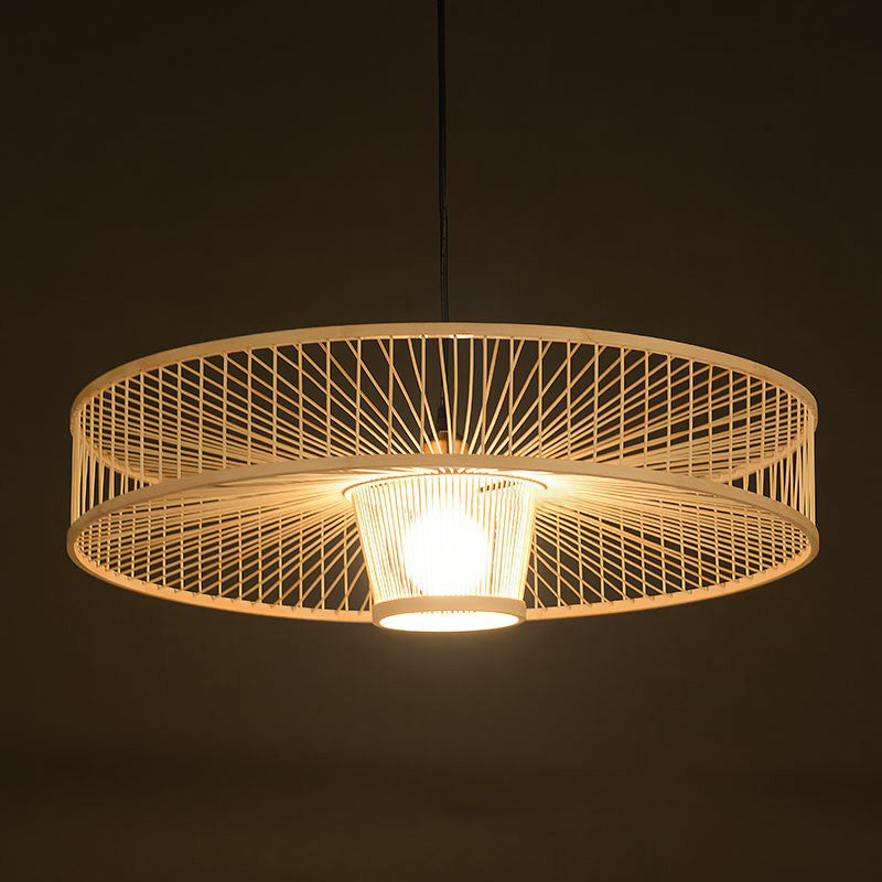 Round Pendulum Light Minimalist Bamboo Single-Bulb Bedroom Ceiling Pendant in Wood Clearhalo 'Ceiling Lights' 'Modern Pendants' 'Modern' 'Pendant Lights' 'Pendants' Lighting' 2415299