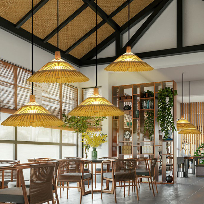 Bamboo Umbrella Pendant Light Chinoiserie 1 Head Suspension Lighting Fixture for Restaurant Clearhalo 'Ceiling Lights' 'Modern Pendants' 'Modern' 'Pendant Lights' 'Pendants' Lighting' 2415397