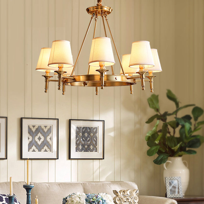 Minimalist Conic Ceiling Chandelier Fabric Bedroom Suspended Lighting Fixture in Gold Clearhalo 'Ceiling Lights' 'Chandeliers' 'Modern Chandeliers' 'Modern' Lighting' 2415483