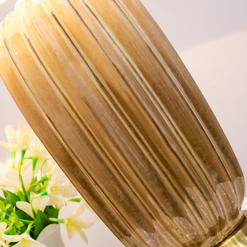 Cylinder Nightstand Light Contemporary Fabric Single-Bulb Living Room Table Lamp in White Clearhalo 'Lamps' 'Table Lamps' Lighting' 2415534